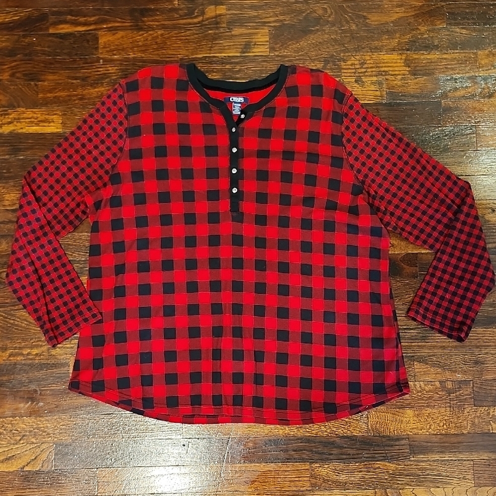 Chaps Long Sleeve Snap Button Red and Black Plaid Shirt 100% Cotton